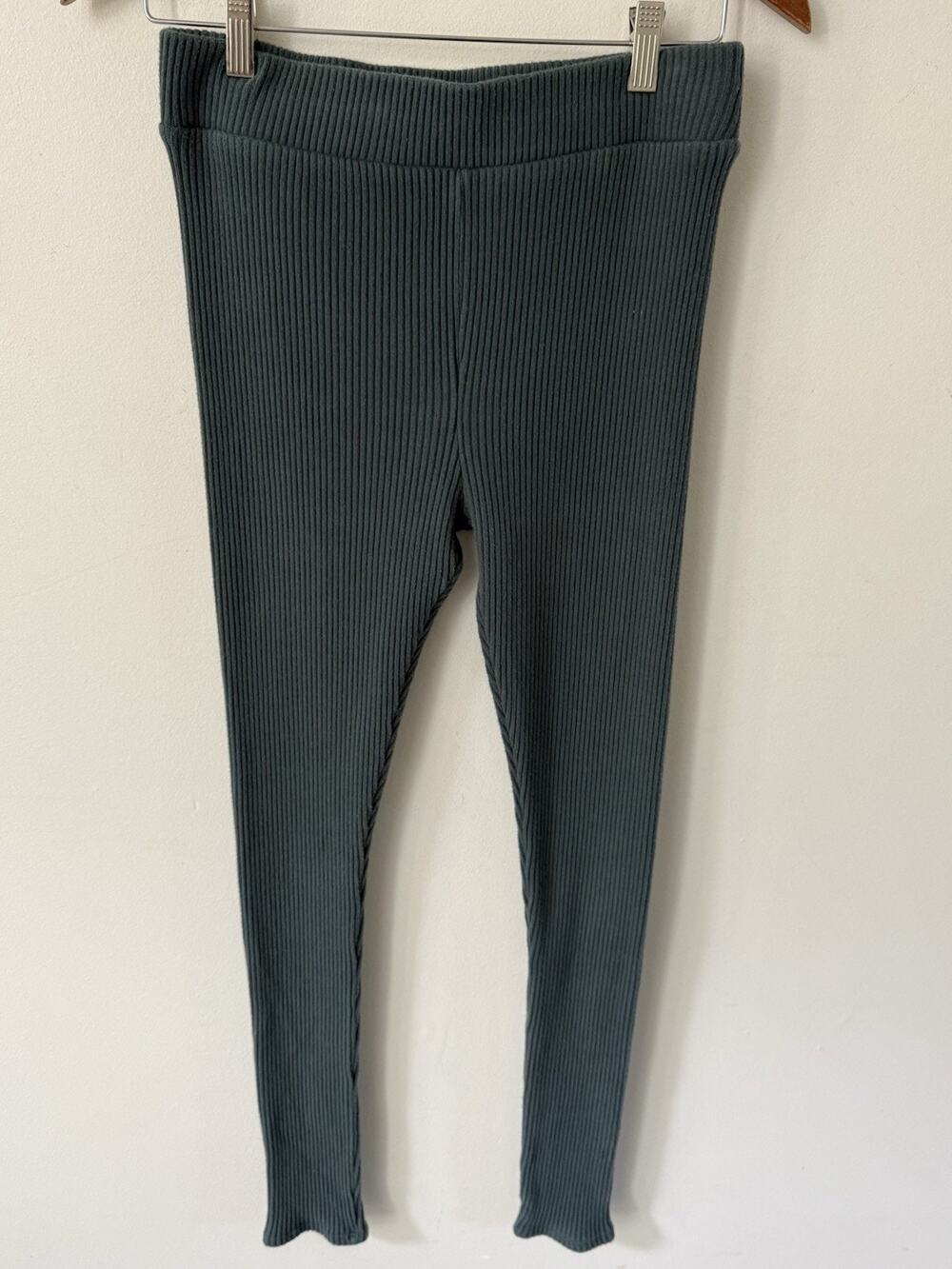 Lett Ribbed Knit Pants Womens Green Size Large Cotton Blend Pull On City Casual